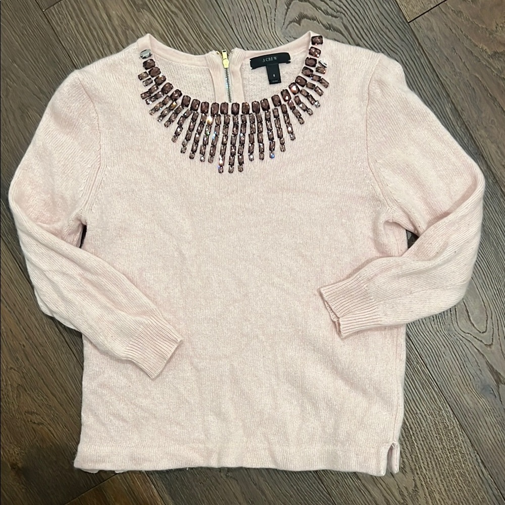 J. Crew Blush Sweater with Embellished Neckline